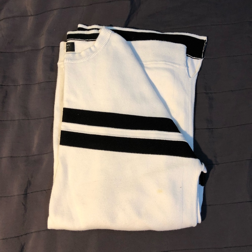 White and black horizontal stripe sweater for men